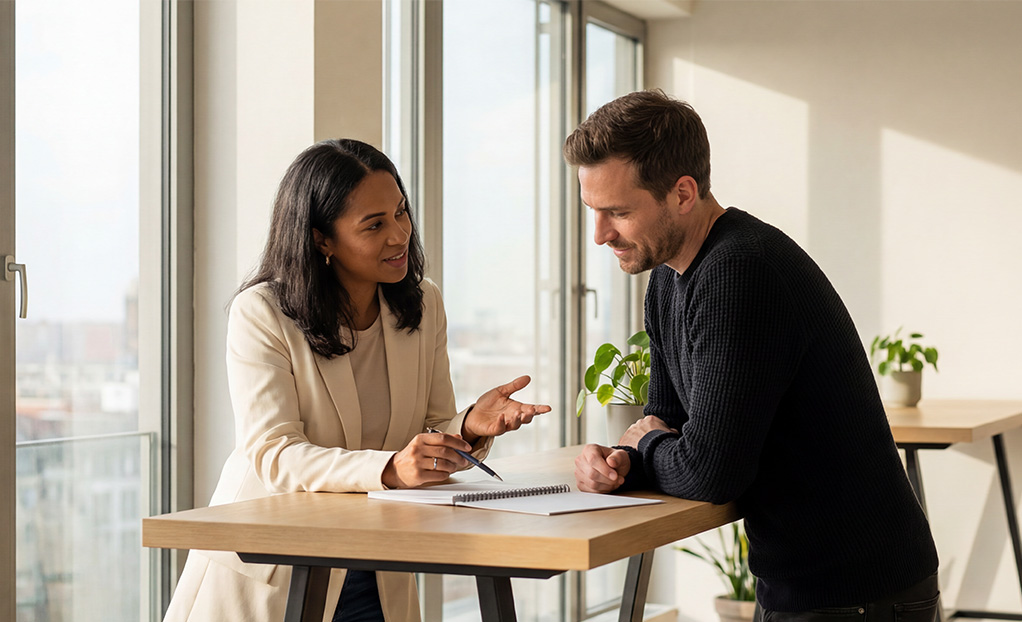 Zwei Personen im ganzheitlichen Coaching Gespräch
