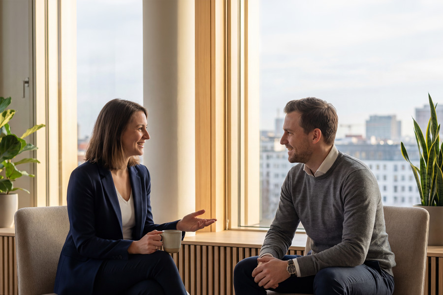 Zwei Personen im Einzelcoaching für Akademiker
